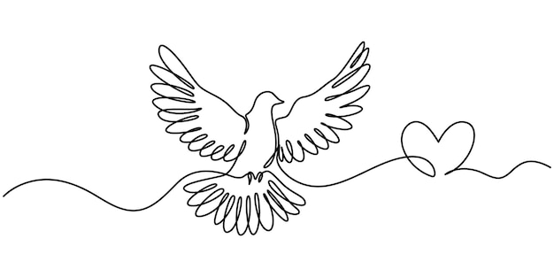 Dove of Peace Editable Continuous Line Icon Ptak latający z sercem w ciągłym rysunku liniowym