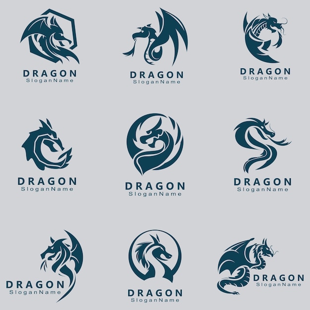 Dragon Logo Set Design Minimalistyczna Kolekcja Szablon Wektor Maskotka