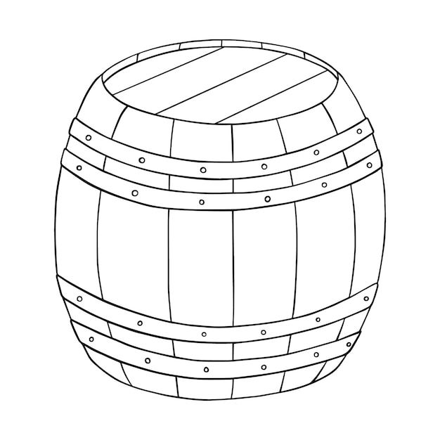 Drewniana Beczka Do Przechowywania I Transportu Ziaren Napojów Alkoholowych Z Prochu Strzelniczego Doodle Liniowej Kreskówki