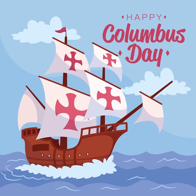 Drewniana karawela na kolorowym szablonie columbus day Vector