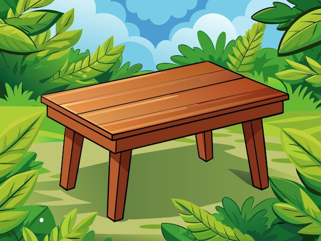 Drewniana ławka W Trawie Z Zielonymi Liśćmi