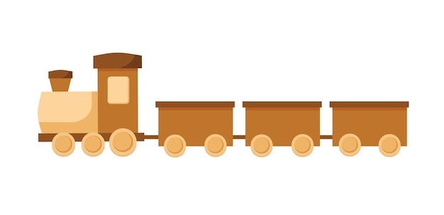 Plik wektorowy drewniana zabawka kolejka. drewniana lokomotywa dziecięca z wagonami.
