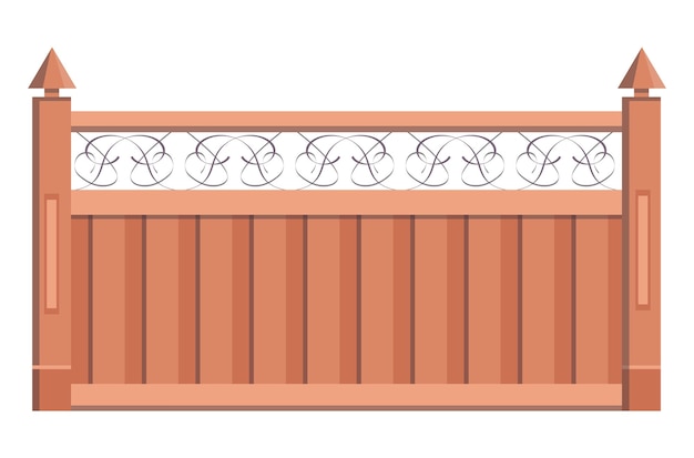 Plik wektorowy drewniane bramy ochronne z metalowym poszyciem ochronnym drewnem brama wejściowa ogrodzenie płaski wektor