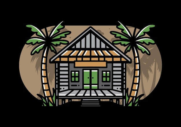 Drewniany Dom Na Plaży Ilustracja Projekt Odznaki