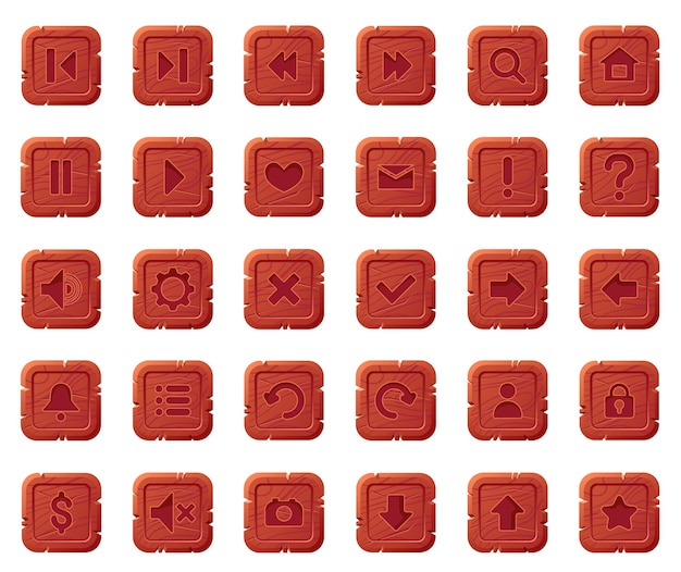 Drewniany przycisk interfejsu gry ui abstrakcyjny element projektu koncepcja ilustracja zestaw