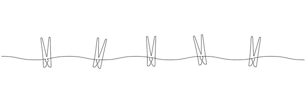 Plik wektorowy drewniany spinacz do bielizny w jednym ciągłym rysunku linii sznurek do bielizny ze szpilką i kołkiem do albumu fotograficznego i koncepcji projektowania sieci pralni w prostym stylu liniowym edytowalny obrys doodle wektor