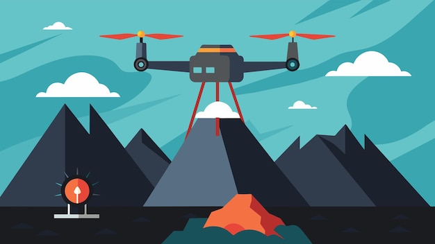 Plik wektorowy dron latający nad kopalnią węgla wyposażony w zaawansowane czujniki do wykrywania wycieków i pomocy w celowaniu