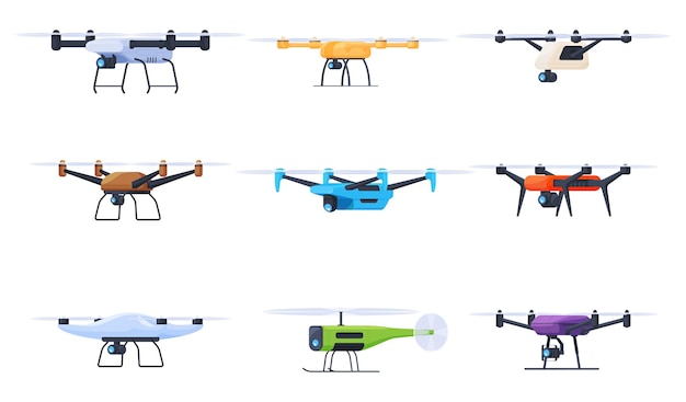 Plik wektorowy drony do różnych zadań, nadzór, nagrywanie wideo, dostawa towarów bezzałogowy samolot osobisty ilustracja wektora