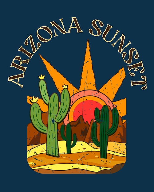 Plik wektorowy druk w stylu retro z arizona zachód słońca wibracje arizona pustyni wektor wzór nadruku na t shirt