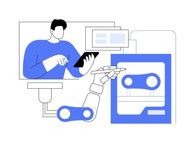 Wektor drukarki 3d w robotyce izolowane ilustracje wektorowe z kreskówek