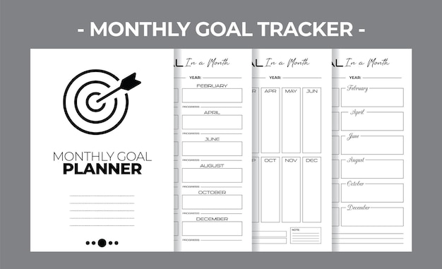 Plik wektorowy drukowalny szablon projektowania wektorowego kdp monthly goal planner blank book