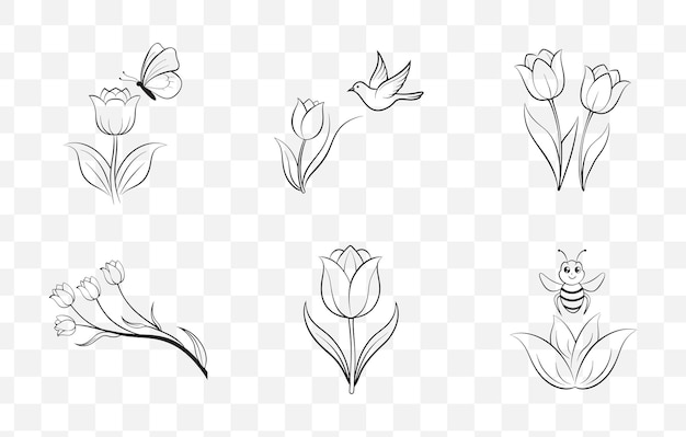Drukowanie kompleksowego zestawu artystycznego wektorowego Tulip Line dla ilustracji i projektów