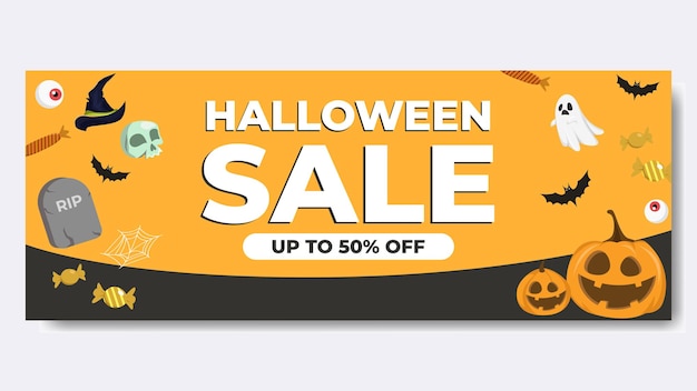 Drukuj plakat i baner z projektem sprzedaży Halloween dla szablonu mediów społecznościowych z uroczymi zasobami wektorowymi