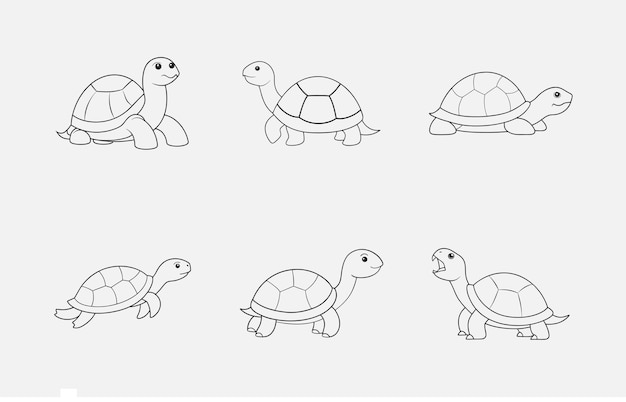 Drukuj wspaniały zestaw wektorowy Turtle Line Art Szczegółowe i eleganckie ilustracje do kreatywnych projektów
