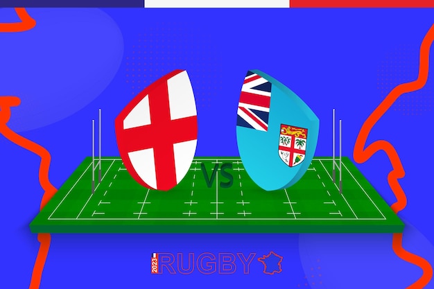 Drużyna Rugby Anglia Vs Fidżi Na Boisku Do Rugby Stadion Rugby Na Abstrakcyjnym Tle ćwierćfinału Międzynarodowych Mistrzostw Szablon Wektora