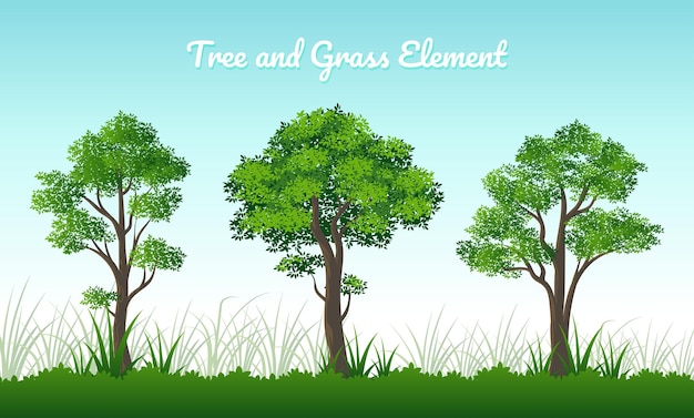 Plik wektorowy drzewa i trawa wektor ilustracja kreskówka element