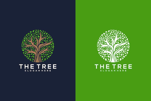 Drzewo Abstrakcyjne Logo Z Liśćmi Tworzącymi Okrąg