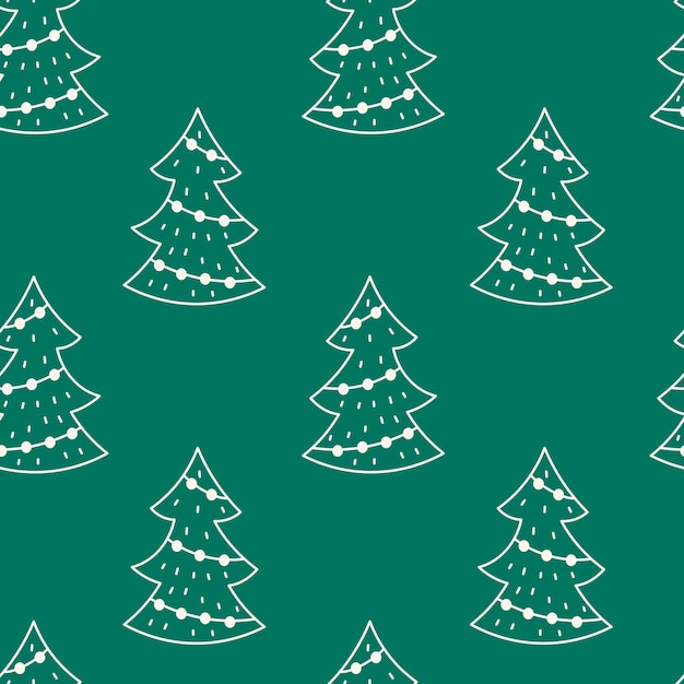 Drzewo bożonarodzeniowe Zielony bezszwowy wzór w stylu Doodle Whimsical minimalne Xmas holiday tło