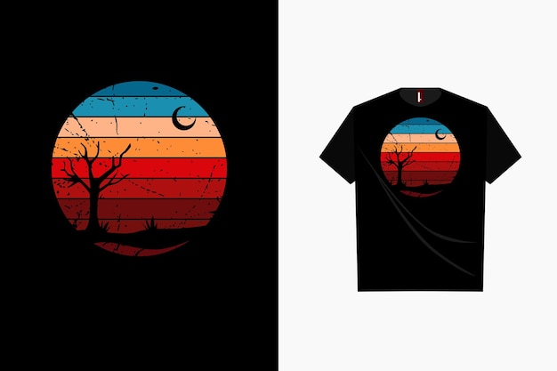 Drzewo Z Krajobrazem Retro T Shirt Design