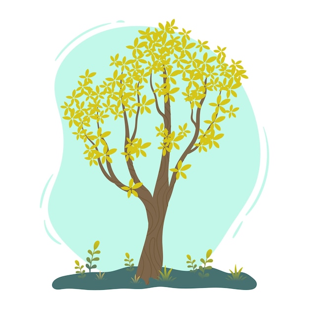 Plik wektorowy drzewo z zieloną trawą wektorową ilustracją