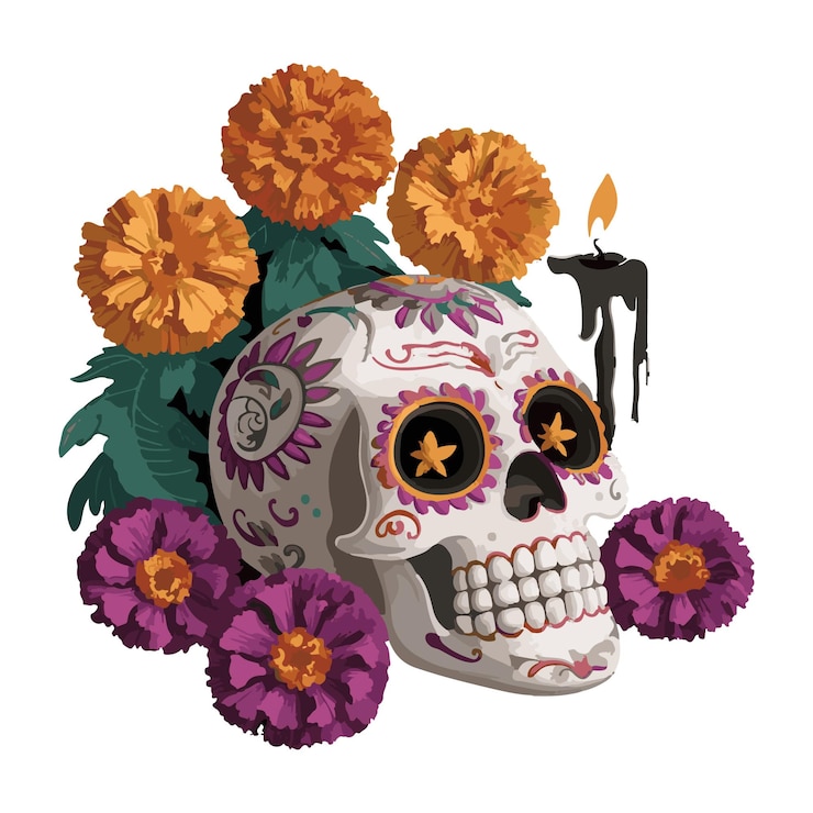 Wektor duch da de los muertos w kolorach i świecach