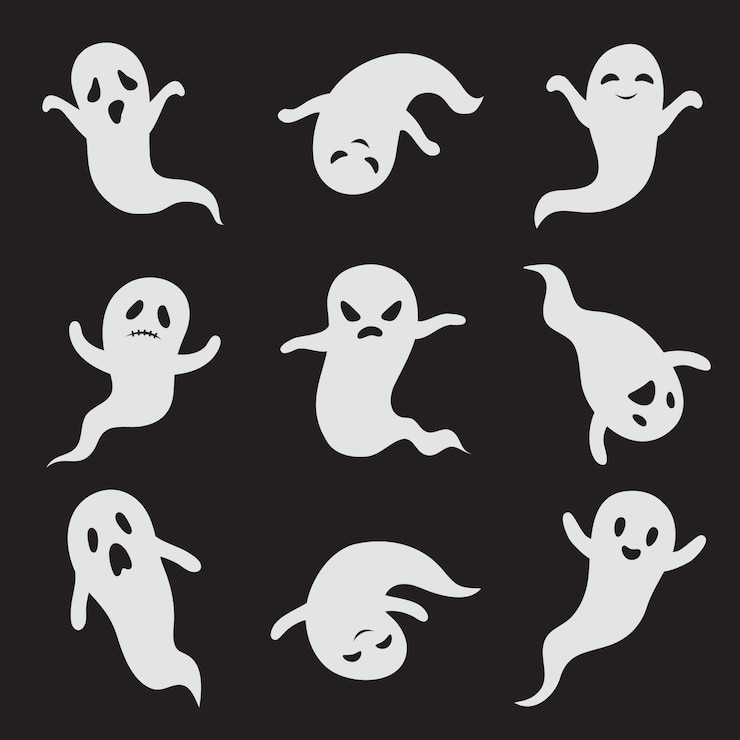Wektor duch. upiorne twarze halloween.