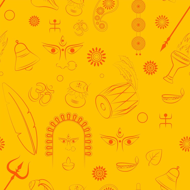 Durga puja bezszwowe tło wzór ilustracji wektorowych