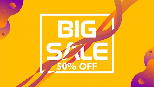 Duża sprzedaż 50% zniżki. baner o ciekłym kształcie