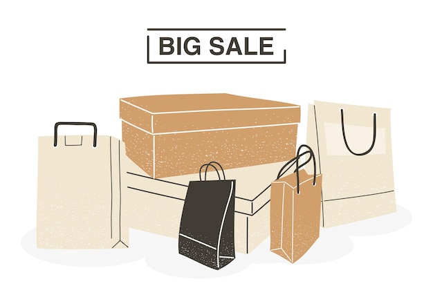 Plik wektorowy duża sprzedaż z torby na zakupy i pudełka projektowania motywu handlu i rynku ilustracja wektorowa