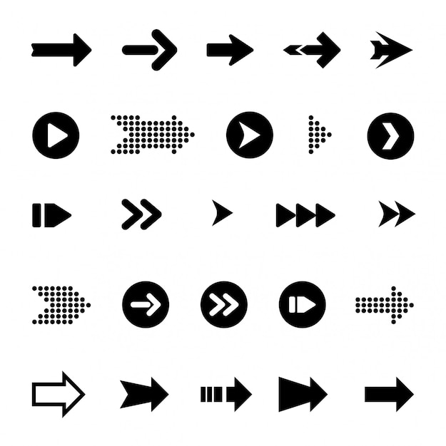 Duże Czarne Strzałki Zestaw Ikon. Ikona Strzałki. Kolekcja Arrow