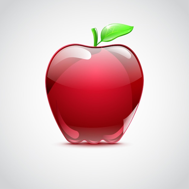Duże czerwone jabłko ze szkła z cieniem na gradientowym tle