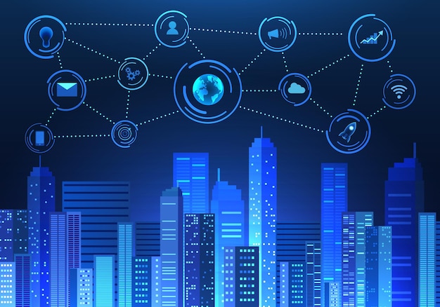 Duże inteligentne miasto wykorzystujące technologię internetową System sztucznej inteligencji, który pomaga w różnych