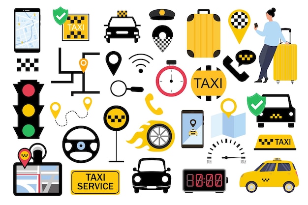 Duże Logo Taxi Kolekcji. Ilustracja Wektorowa
