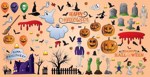 Duży kolorowy zestaw z elementami na wakacje Halloween Vector