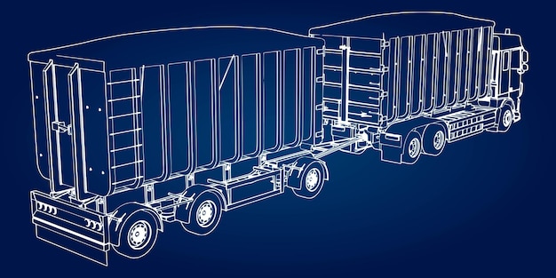 Plik wektorowy duży samochód ciężarowy z osobną przyczepą do transportu materiałów i produktów sypkich rolniczych i budowlanych.