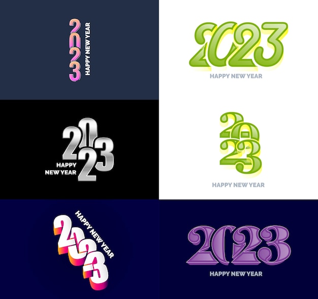 Duży zestaw 2023 szczęśliwego nowego roku logo tekst projekt 2023 numer szablon projektu wektor ilustracja nowego roku