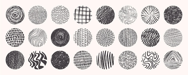 Duży Zestaw Czarnych Okrągłych Tekstur Wzór I Ręcznie Rysowane Doodle Kształty Nowoczesne Elementy Wektorowe