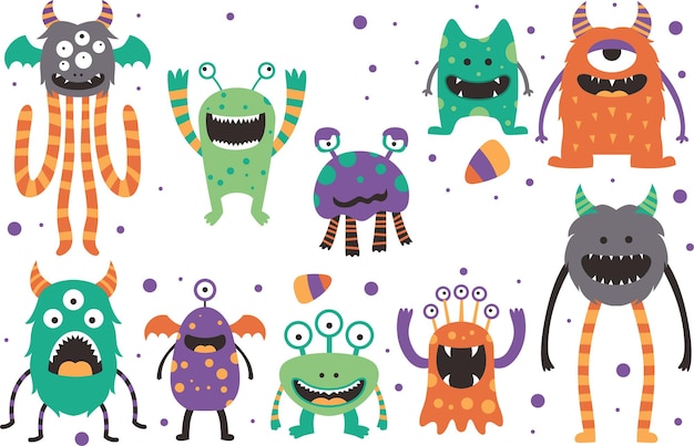 Duży Zestaw Ilustracji Cute Monster