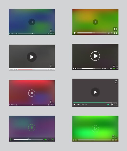 Duży zestaw okna odtwarzacza wideo z menu i panelem przycisków w kolekcji Vector User Interface