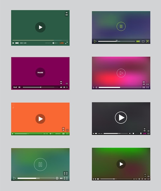 Duży zestaw okna odtwarzacza wideo z menu i panelem przycisków w kolekcji Vector User Interface