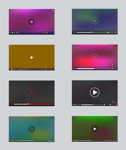 Duży zestaw okna odtwarzacza wideo z menu i panelem przycisków w kolekcji Vector User Interface
