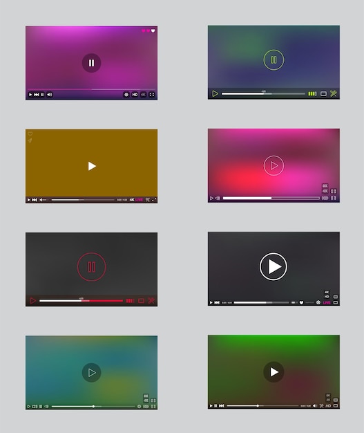 Duży Zestaw Okna Odtwarzacza Wideo Z Menu I Panelem Przycisków W Kolekcji Vector User Interface