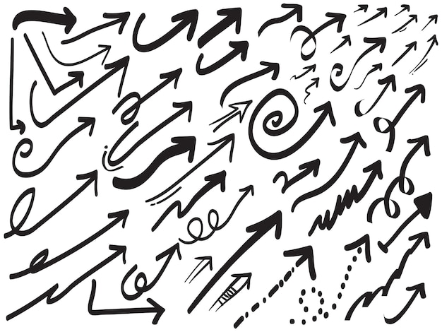 Duży Zestaw Ręcznie Rysowane Strzałki Komiks Doodle Elementów. Używać Do Projektowania Koncepcyjnego. Na Białym Tle. Ilustracja Wektorowa