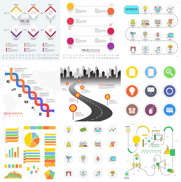 Duży Zestaw Różnych Kolorowych Elementów Infographic