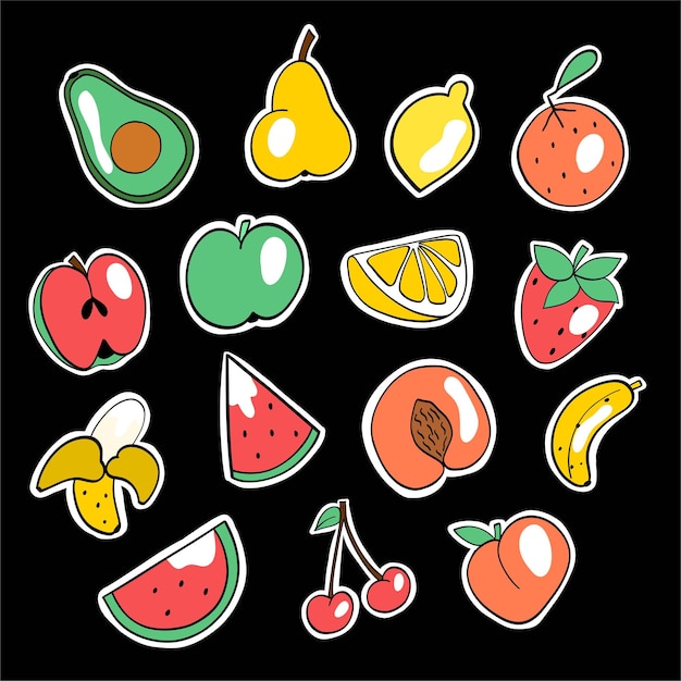 Duży Zestaw Różnych Owoców Na Czarnym Tle