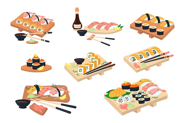 Duży zestaw sushi na drewnianym talerzu