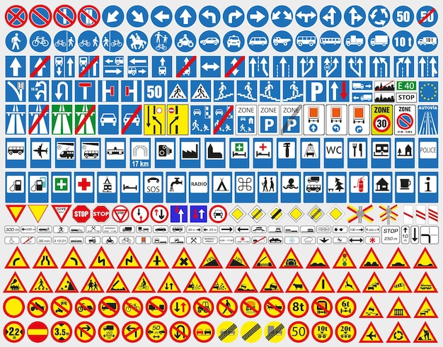 Plik wektorowy duży zestaw znaków drogowych europejskie znaki drogowe