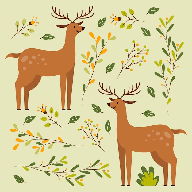 Dwa jelenie w kwiatowy wzór ilustracji wektorowych