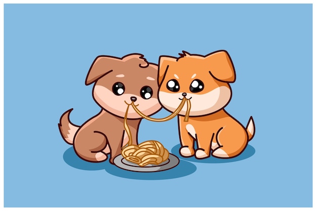 Dwa Małe Psy Razem Jedzą Pierogi