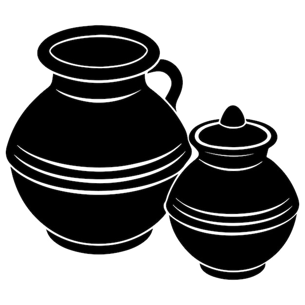 Dwa naczynia ceramiczne w czarno-białej sylwetce